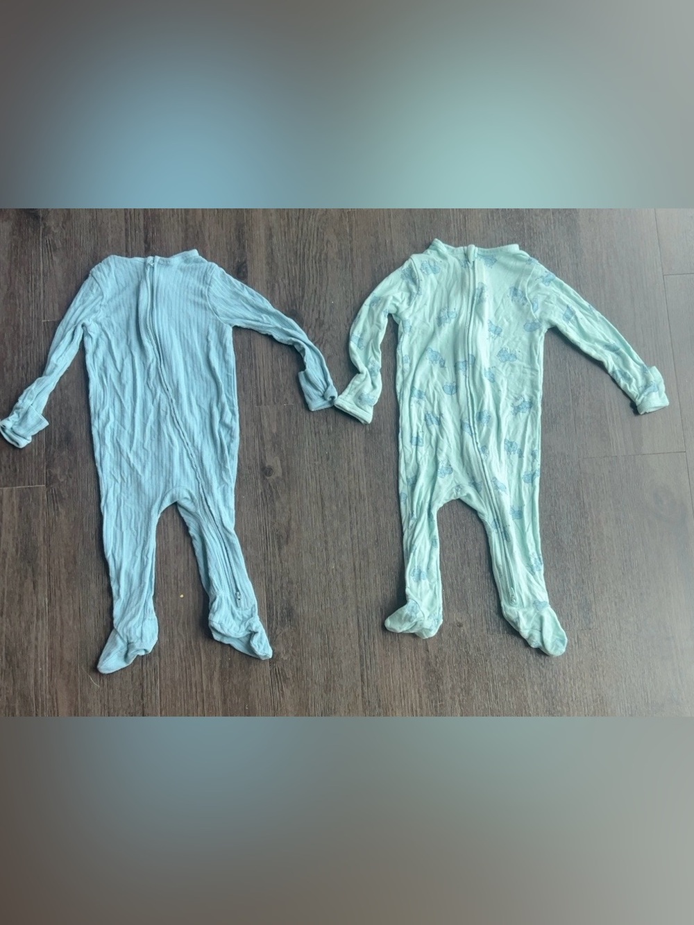 cloud island Blue and Mint Zip-Front Footed One-Piece Set